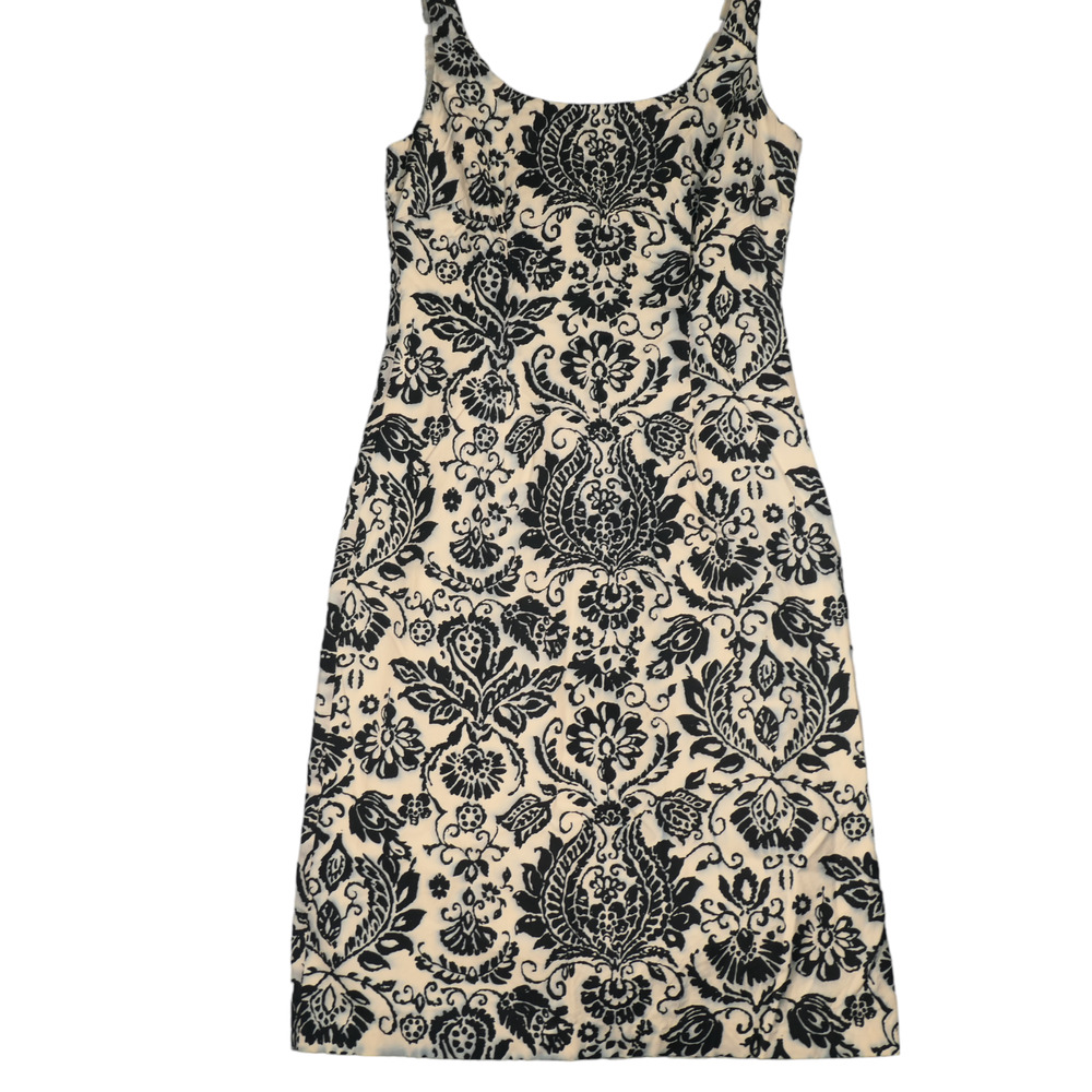 Tommy Bahama Pencil Dress Womens 6 Blue Cream Batik Cotton Silk Blend Lined Boho - Picture 2 of 11